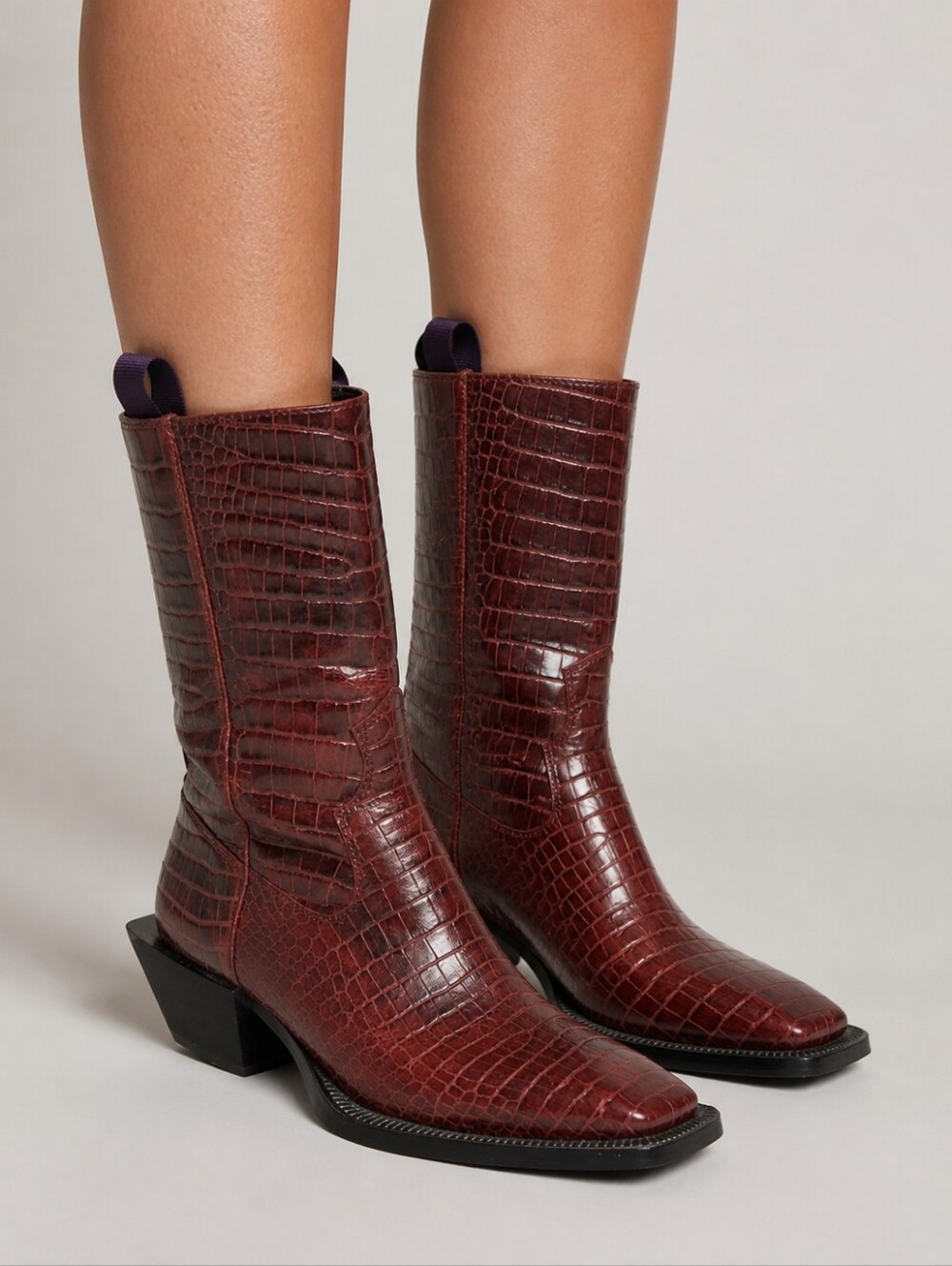 Eytys Crocodile Embossed Leather Western Boots